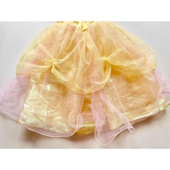 Girls' DISNEY Belle Yellow Glitter Satin Tulle Rosette Dress Costume, Size 4 - Picture 8 of 14